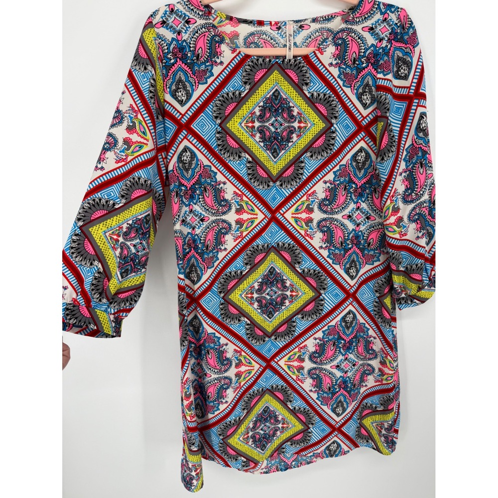 Rachel Kate S Multicolor Paisley 3/4 Sleeve Dress Knee Length Art to Wear boho‎